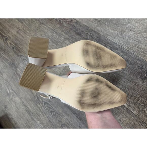 Marc Fisher Lethe Slingback Heels Shoes 7M Bone Ivory Cream Patent Faux Leather - Picture 4 of 9